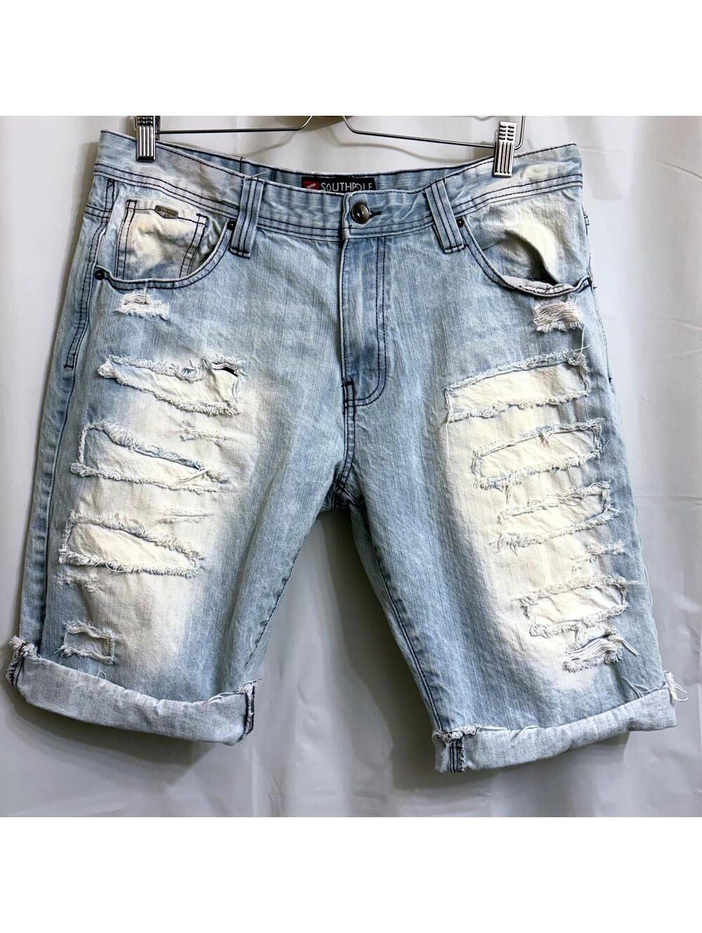 SOUTHPOLE Men's Size 36 Light Wash Distressed Ripped Denim Shorts